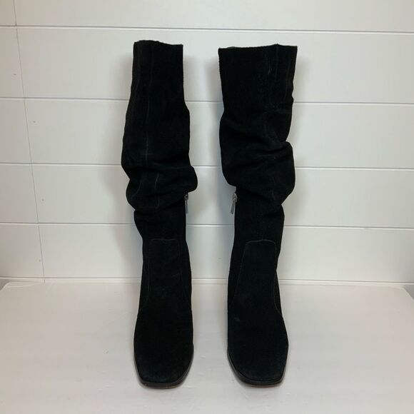 Splendid Gladis Black Suede Leather Ruched Knee High Heeled Boots Size 8.5 - Picture 5 of 16